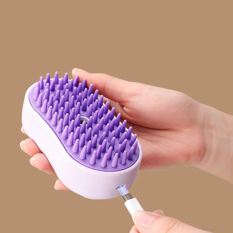 Cepillo vaporizador eléctrico cepillo de pelo de gato 3 en 1 herramienta de depilación de mascotas 360 ° Peine de masaje multifuncional de silicona con mango giratorio